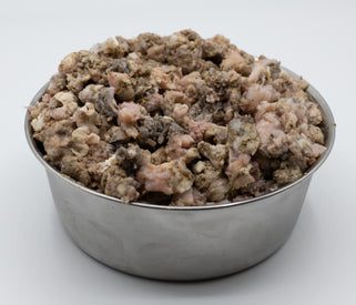 A blend of beef trachea and green tripe in a bowl.
