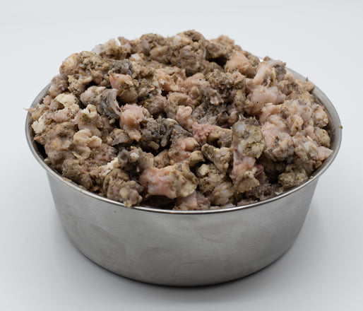A blend of beef trachea and green tripe in a bowl.