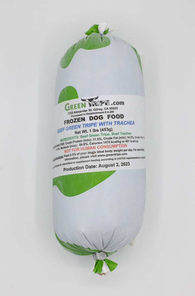 a roll of 1lb Tripe with Trachea - frozen raw dog food